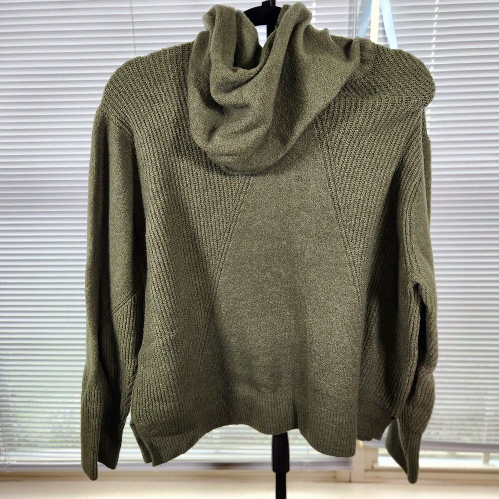 Time And Tru XL Army Green Drawstring Textured Hoodie Knit Pullover Sweater - Picture 5 of 10